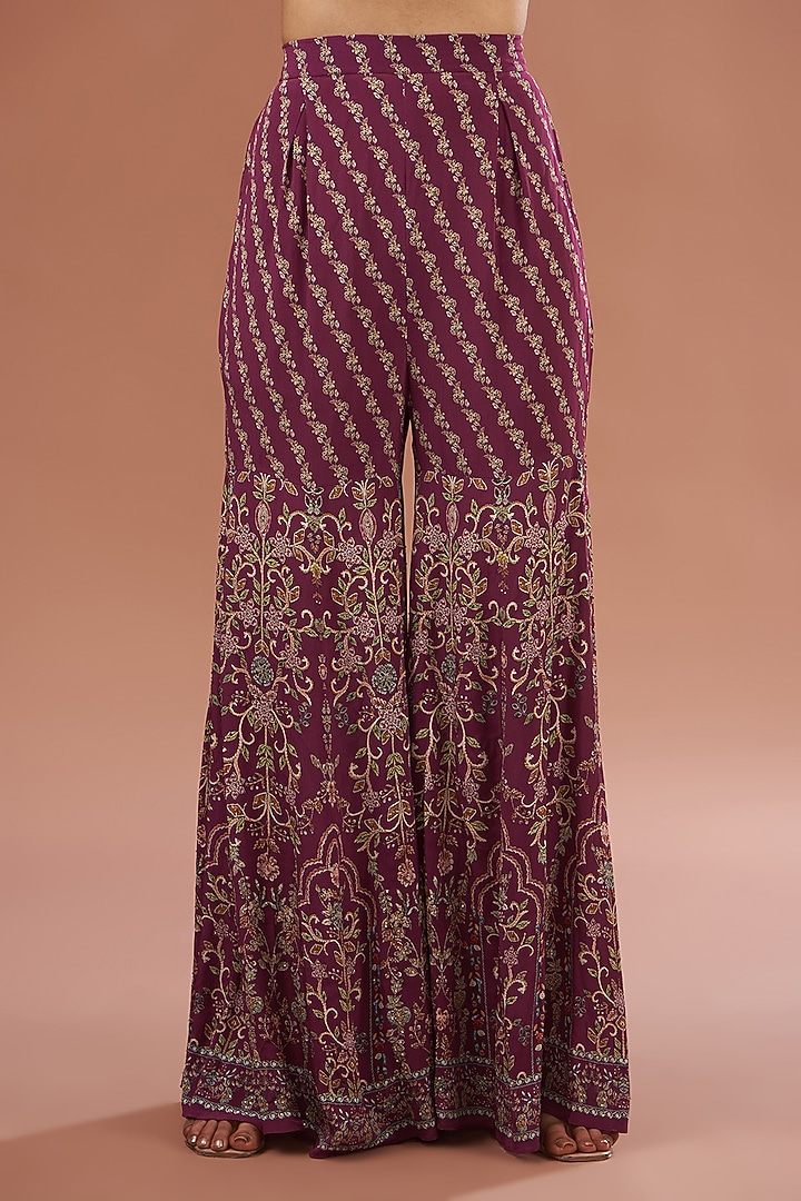 Wine Crepe & Georgette Digital Printed Party Wear Sharara Set by NIRRAAMYAA at Pernia's Pop Up Shop