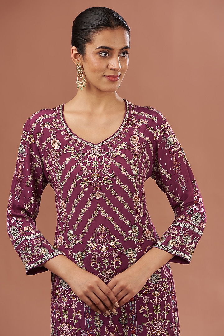 Wine Crepe & Georgette Digital Printed Party Wear Sharara Set by NIRRAAMYAA at Pernia's Pop Up Shop
