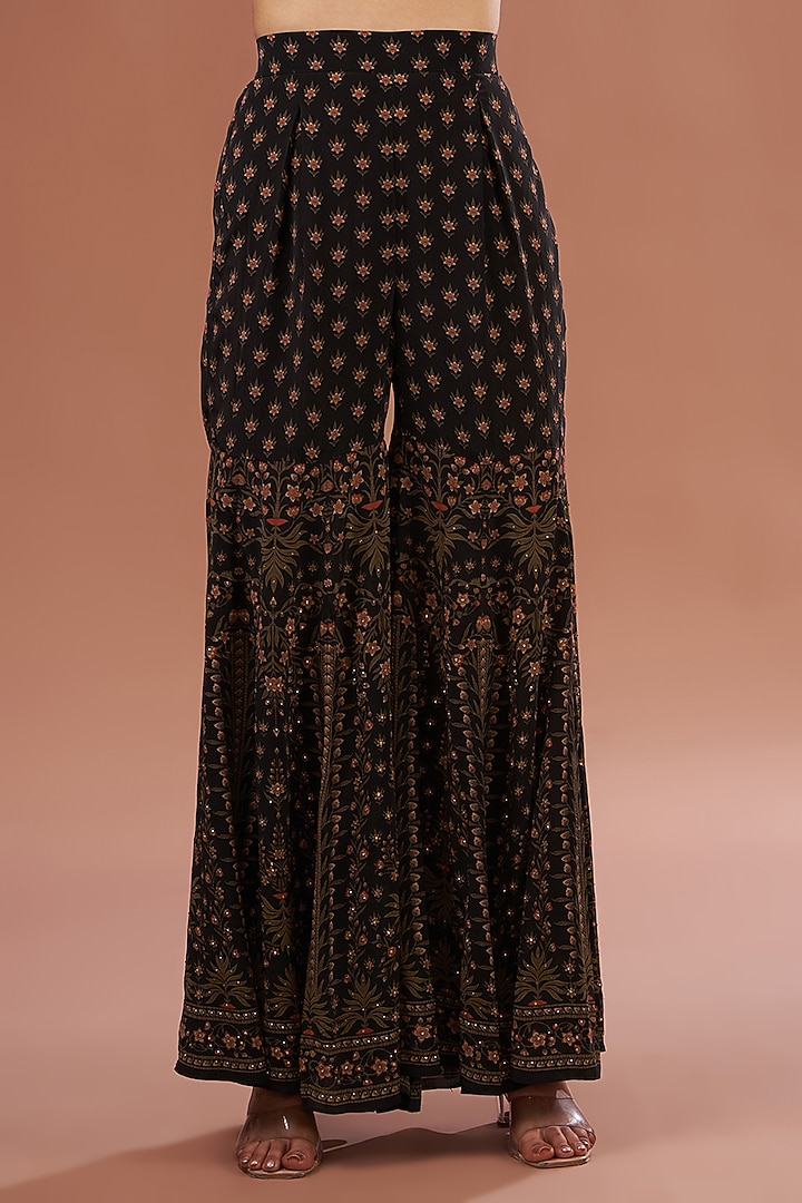 Black Crepe & Georgette Digital Printed Party Wear Sharara Set by NIRRAAMYAA at Pernia's Pop Up Shop