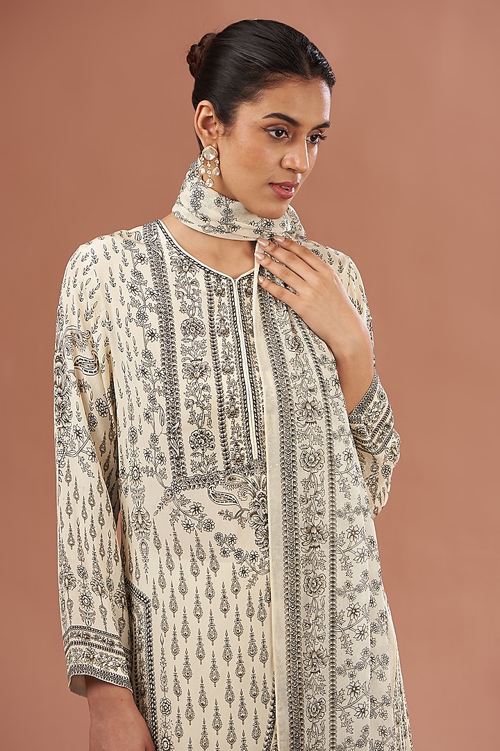 Beige Crepe & Georgette Digital Printed Kurta Set by NIRRAAMYAA at Pernia's Pop Up Shop