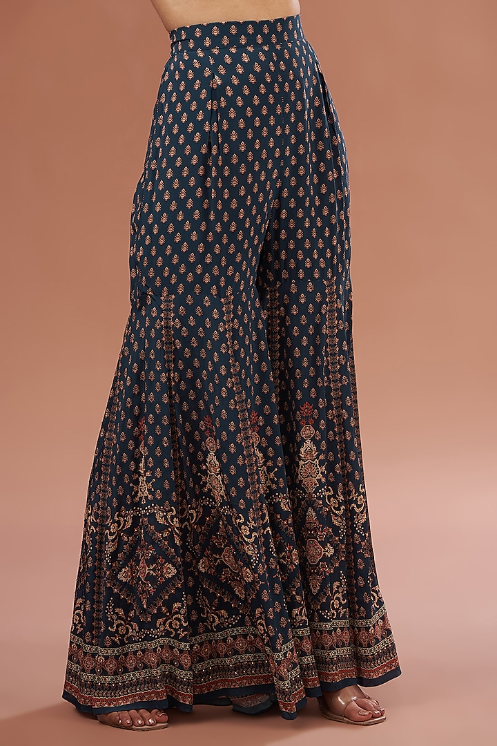 Navy Blue Crepe & Georgette Digital Printed Party Wear Sharara Set by NIRRAAMYAA at Pernia's Pop Up Shop