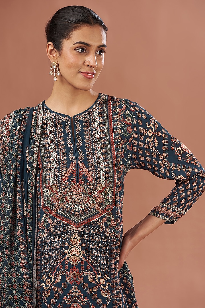 Navy Blue Crepe & Georgette Digital Printed Party Wear Sharara Set by NIRRAAMYAA at Pernia's Pop Up Shop