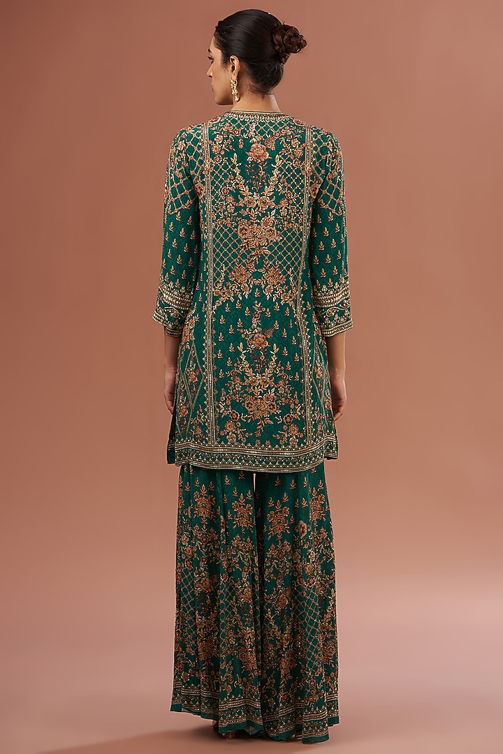 Green Crepe & Georgette Digital Printed Party Wear Sharara Set by NIRRAAMYAA at Pernia's Pop Up Shop