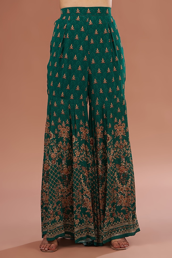 Green Crepe & Georgette Digital Printed Party Wear Sharara Set by NIRRAAMYAA at Pernia's Pop Up Shop