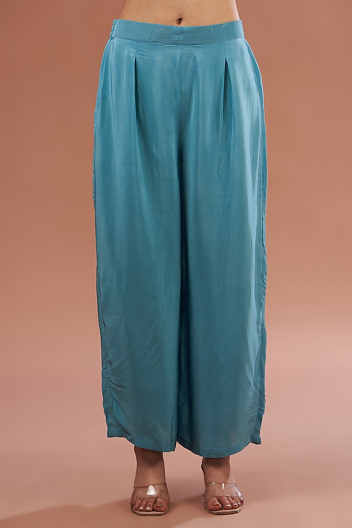 Aqua Blue Crepe & Georgette Swarovski Embroidered Kurta Set by NIRRAAMYAA at Pernia's Pop Up Shop