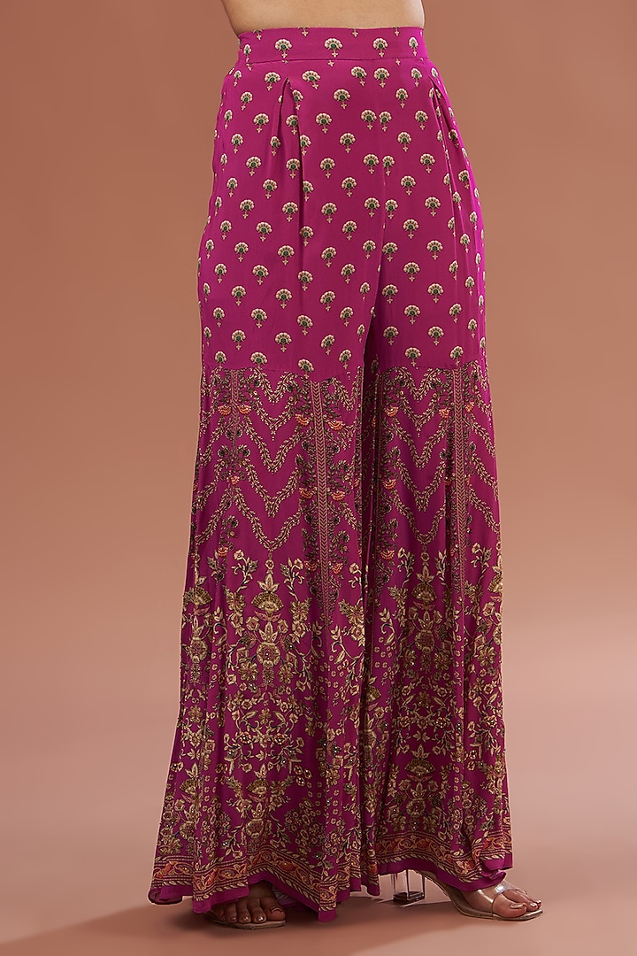 Fuchsia Crepe & Georgette Digital Printed Party Wear Sharara Set by NIRRAAMYAA at Pernia's Pop Up Shop