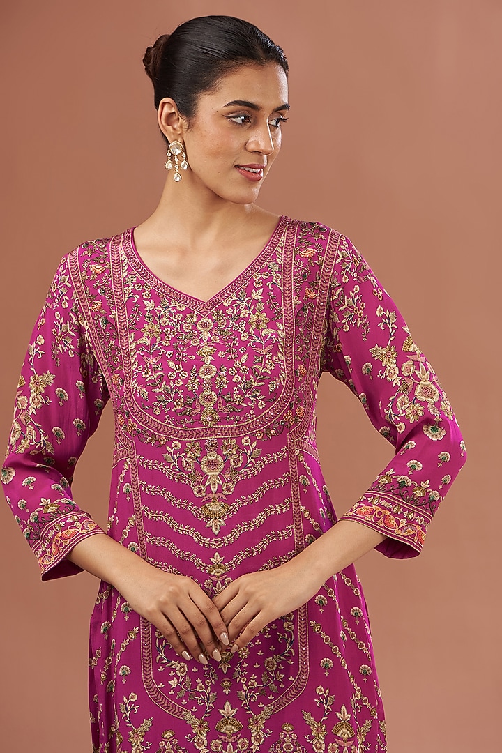 Fuchsia Crepe & Georgette Digital Printed Party Wear Sharara Set by NIRRAAMYAA at Pernia's Pop Up Shop