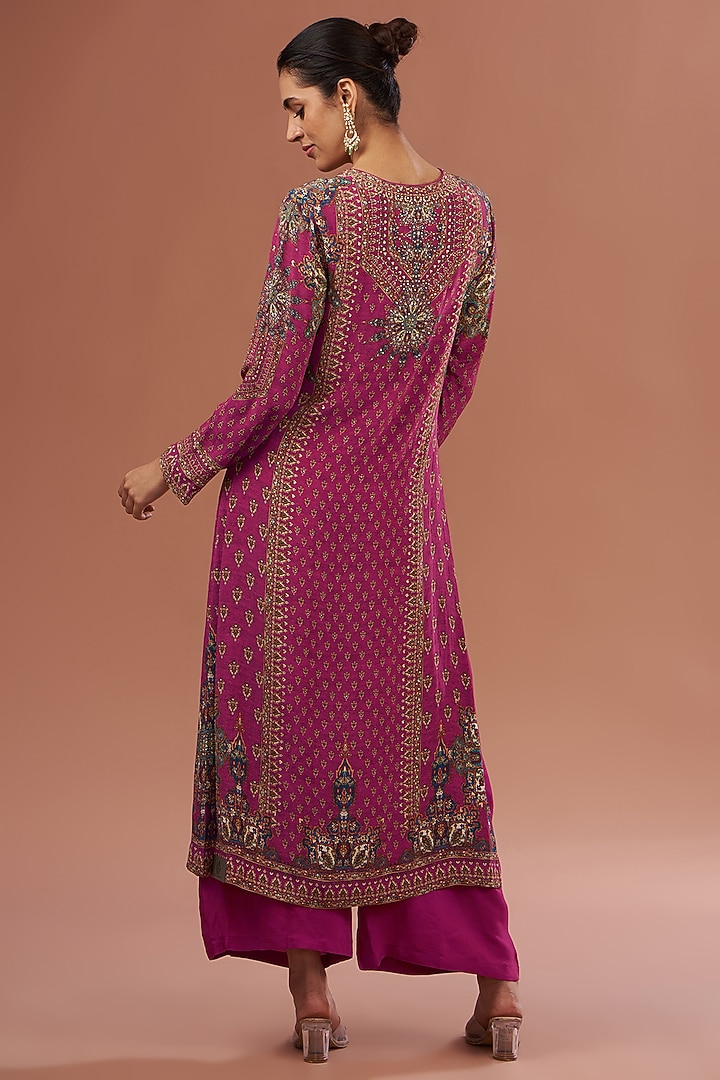 Fuchsia & Blue Crepe Digital Printed Kurta Set by NIRRAAMYAA at Pernia's Pop Up Shop