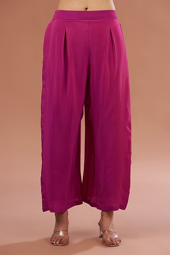 Fuchsia & Blue Crepe Digital Printed Kurta Set by NIRRAAMYAA at Pernia's Pop Up Shop