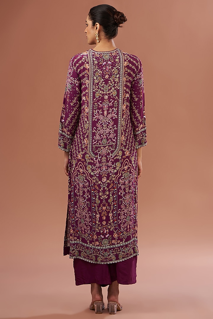 Wine Georgette & Crepe Digital Printed Kurta Set by NIRRAAMYAA at Pernia's Pop Up Shop