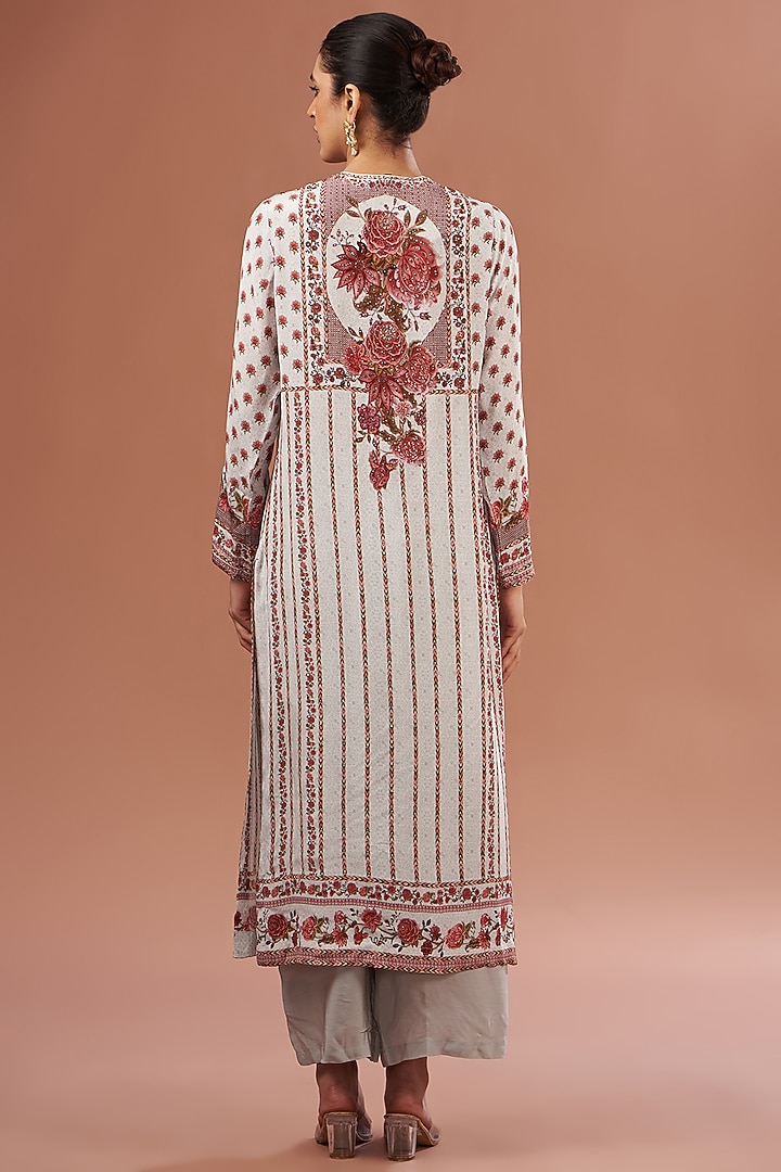 Beige-Blue Crepe & Georgette Digital Printed Kurta Set by NIRRAAMYAA at Pernia's Pop Up Shop