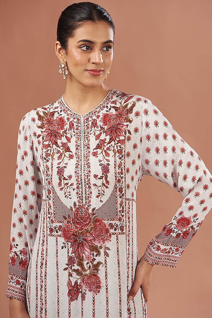 Beige-Blue Crepe & Georgette Digital Printed Kurta Set by NIRRAAMYAA at Pernia's Pop Up Shop