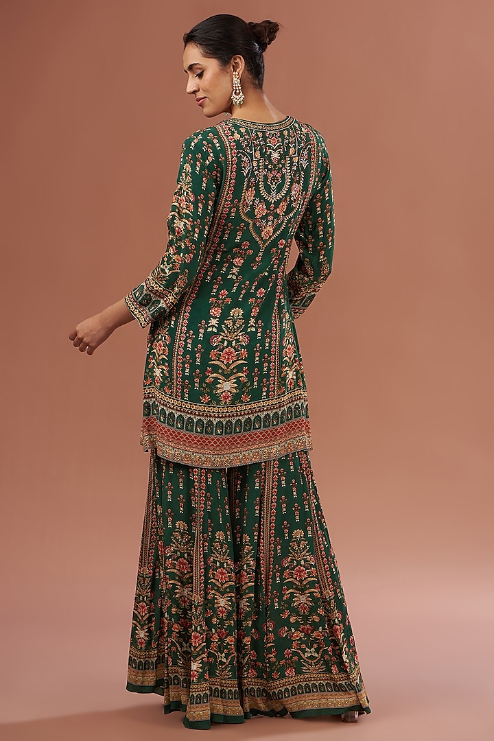 Green Crepe & Georgette Digital Printed Party Wear Sharara Set by NIRRAAMYAA at Pernia's Pop Up Shop