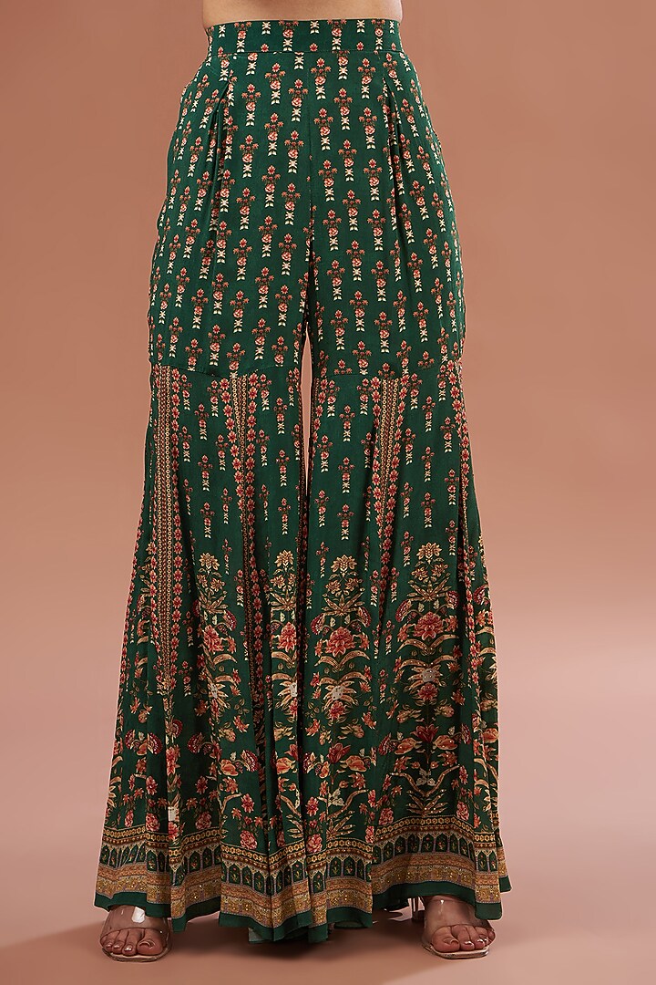 Green Crepe & Georgette Digital Printed Party Wear Sharara Set by NIRRAAMYAA at Pernia's Pop Up Shop