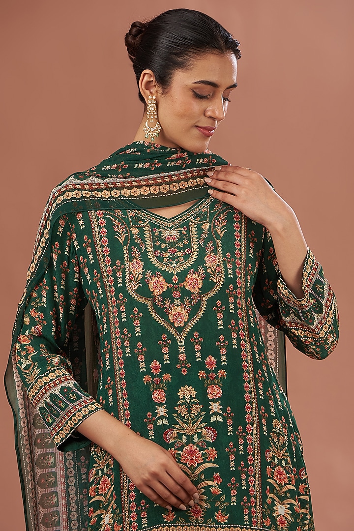 Green Crepe & Georgette Digital Printed Party Wear Sharara Set by NIRRAAMYAA at Pernia's Pop Up Shop