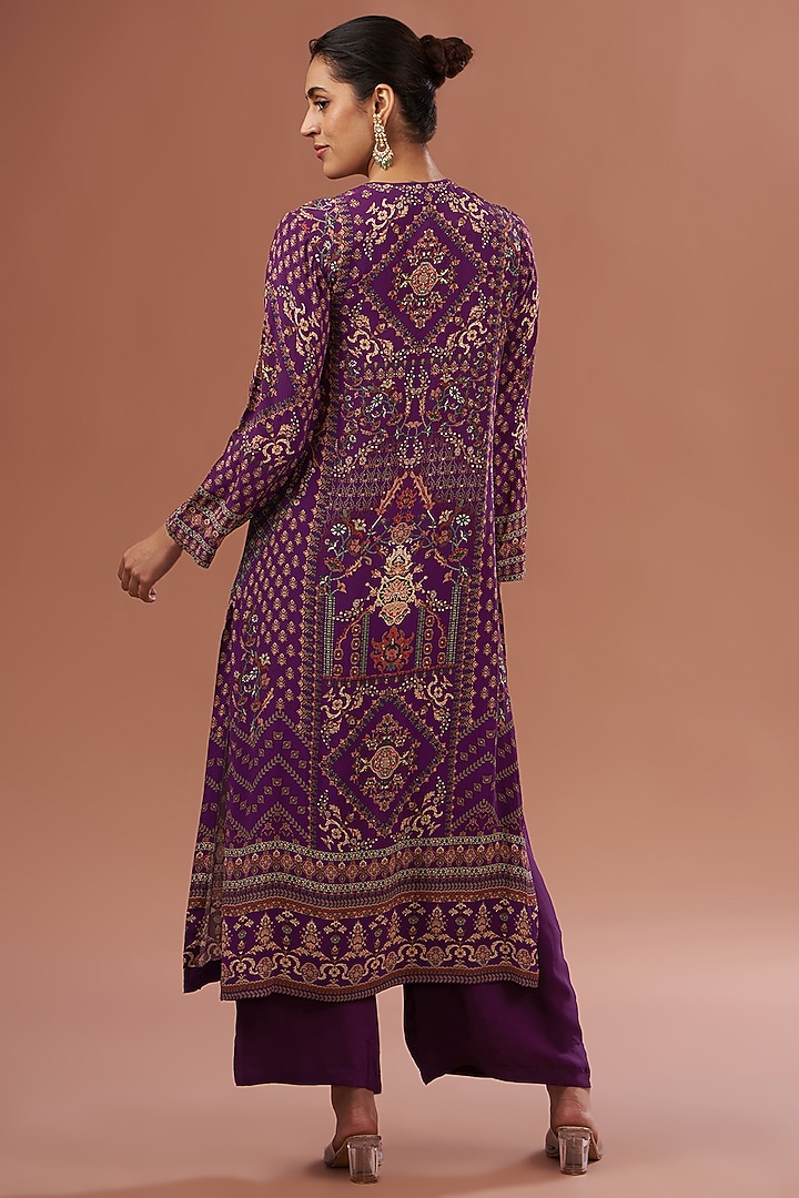 Wine-Blue Crepe & Georgette Digital Printed Kurta Set by NIRRAAMYAA at Pernia's Pop Up Shop
