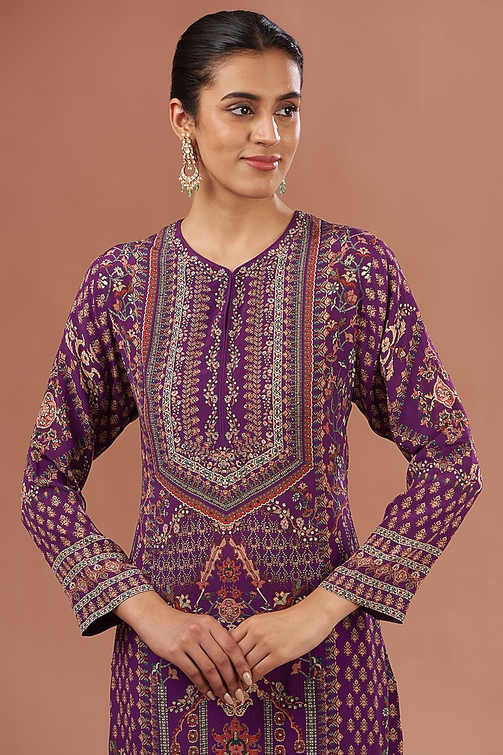 Wine-Blue Crepe & Georgette Digital Printed Kurta Set by NIRRAAMYAA at Pernia's Pop Up Shop