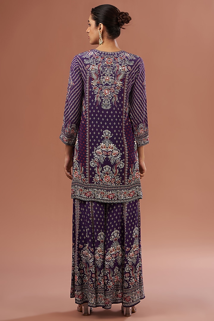 Purple Crepe & Georgette Digital Printed Party Wear Sharara Set by NIRRAAMYAA at Pernia's Pop Up Shop