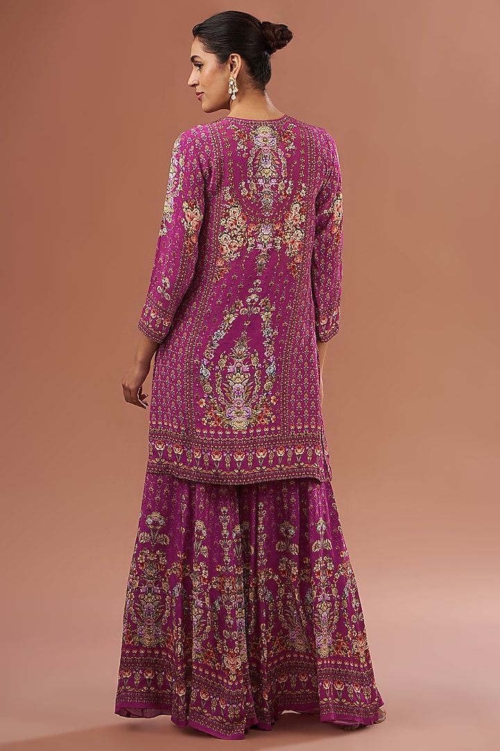 Pink Crepe & Georgette Digital Printed Party Wear Sharara Set by NIRRAAMYAA at Pernia's Pop Up Shop