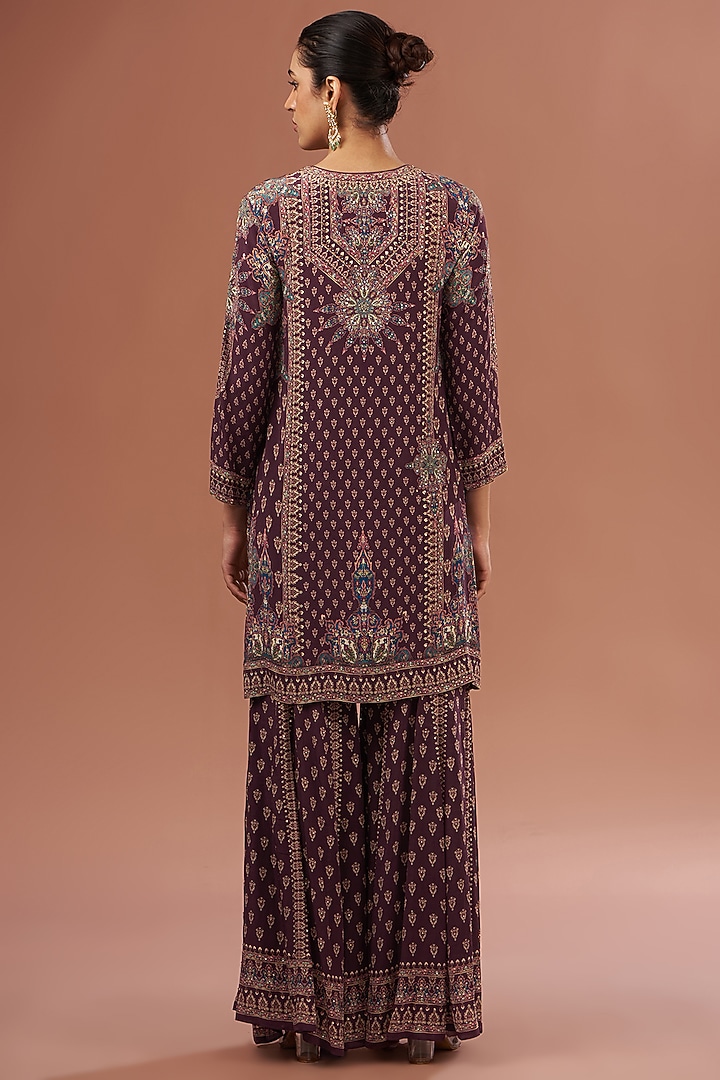 Wine Crepe & Georgette Digital Printed Party Wear Sharara Set by NIRRAAMYAA at Pernia's Pop Up Shop