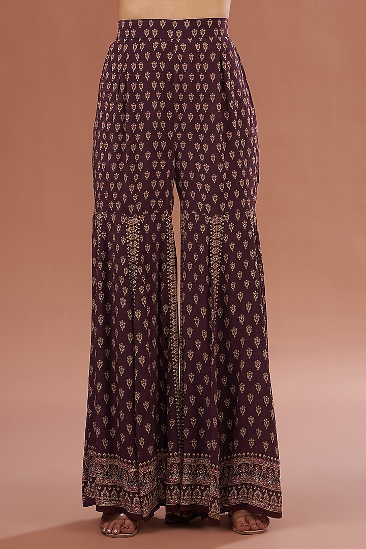 Wine Crepe & Georgette Digital Printed Party Wear Sharara Set by NIRRAAMYAA at Pernia's Pop Up Shop