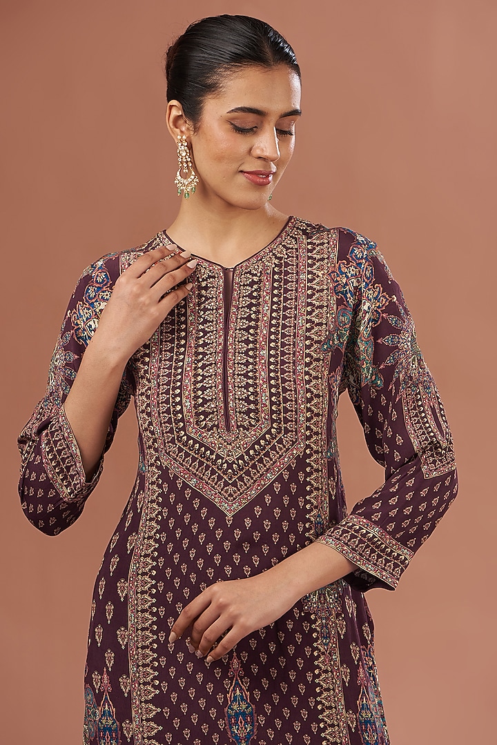 Wine Crepe & Georgette Digital Printed Party Wear Sharara Set by NIRRAAMYAA at Pernia's Pop Up Shop
