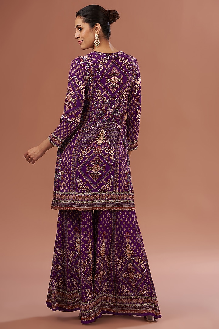 Wine Crepe & Georgette Digital Printed Party Wear Sharara Set by NIRRAAMYAA at Pernia's Pop Up Shop
