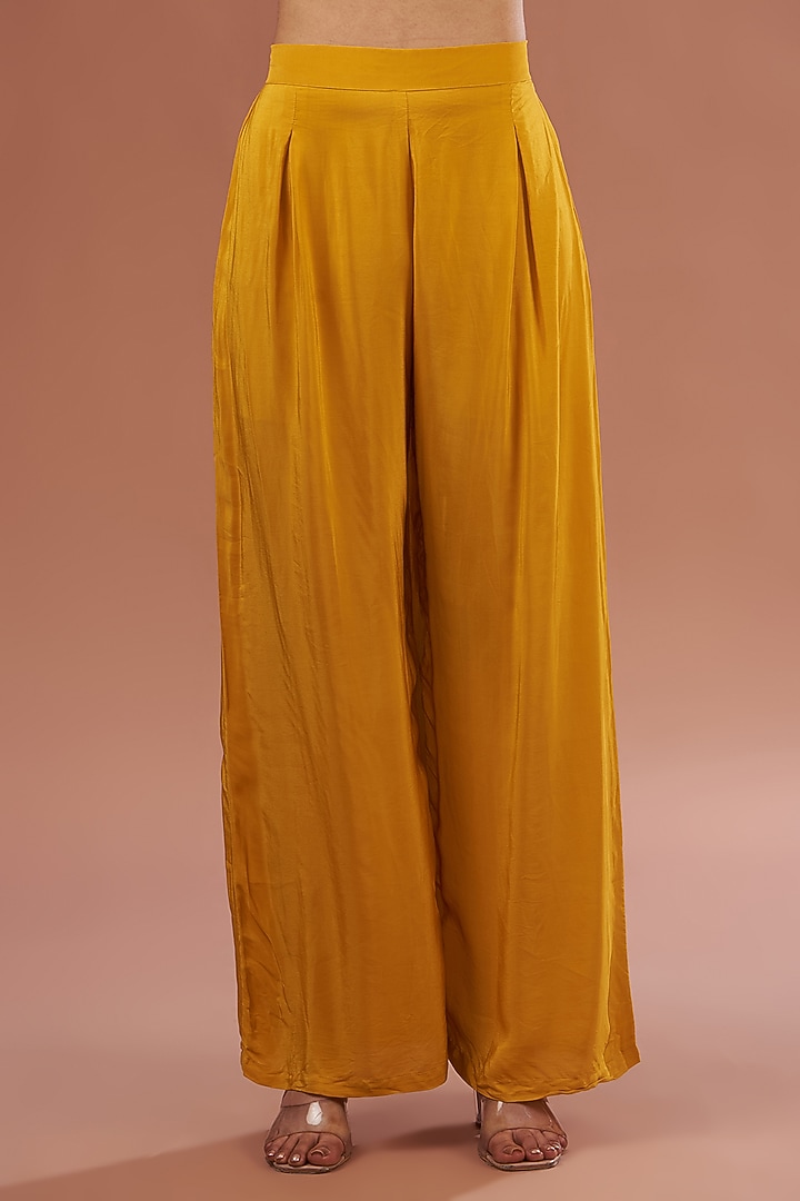 Mustard Yellow Crepe & Georgette Digital Printed Kurta Set by NIRRAAMYAA at Pernia's Pop Up Shop