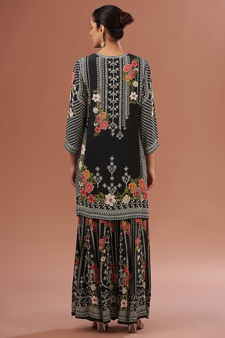 Black Crepe & Georgette Digital Printed Party Wear Sharara Set by NIRRAAMYAA at Pernia's Pop Up Shop