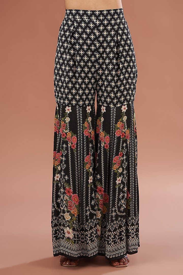 Black Crepe & Georgette Digital Printed Party Wear Sharara Set by NIRRAAMYAA at Pernia's Pop Up Shop