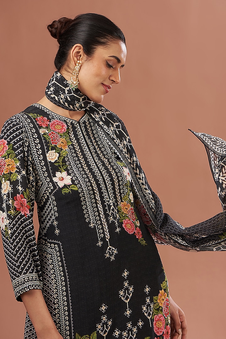 Black Crepe & Georgette Digital Printed Party Wear Sharara Set by NIRRAAMYAA at Pernia's Pop Up Shop