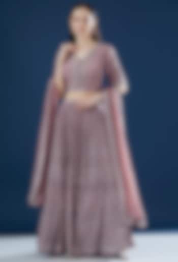 Pale Pink Bemberg Crepe Printed Wedding Lehenga Set by NIRRAAMYAA at Pernia's Pop Up Shop