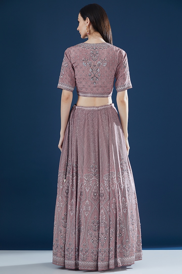 Pale Pink Bemberg Crepe Printed Wedding Lehenga Set by NIRRAAMYAA at Pernia's Pop Up Shop