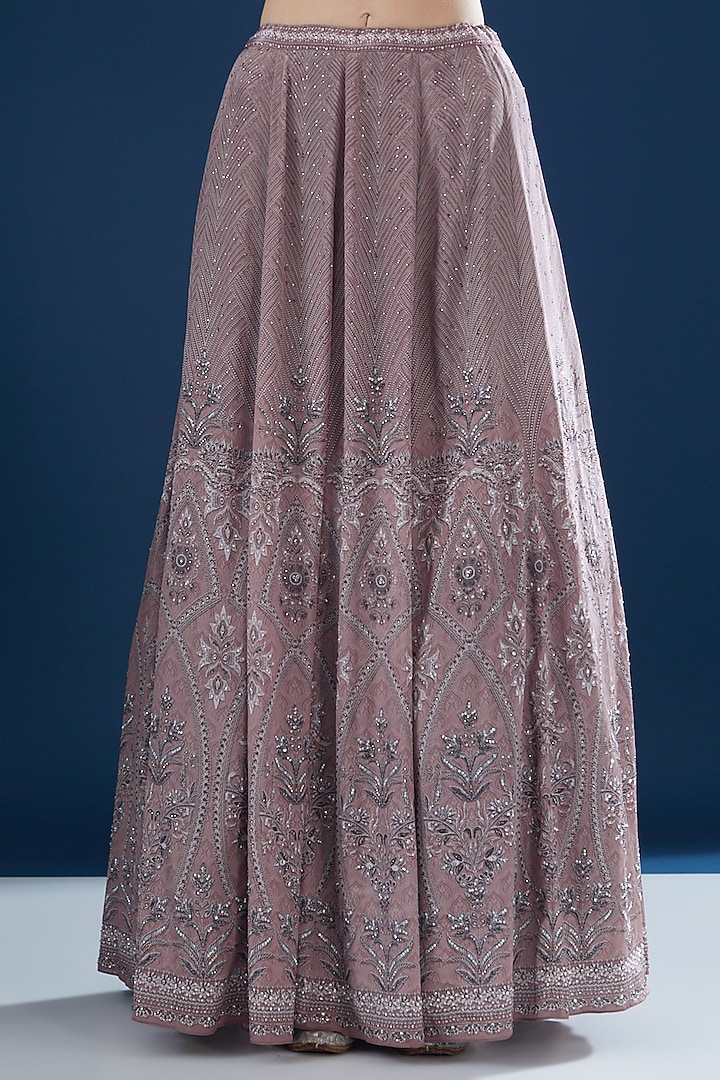 Pale Pink Bemberg Crepe Printed Wedding Lehenga Set by NIRRAAMYAA at Pernia's Pop Up Shop