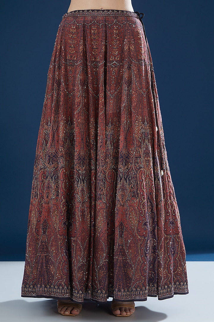 Maroon Bemberg Crepe Digital Printed Wedding Lehenga Set by NIRRAAMYAA at Pernia's Pop Up Shop