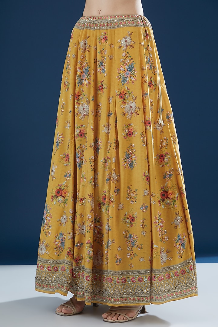 Mustard Bemberg Crepe Digital Printed Wedding Lehenga Set by NIRRAAMYAA at Pernia's Pop Up Shop