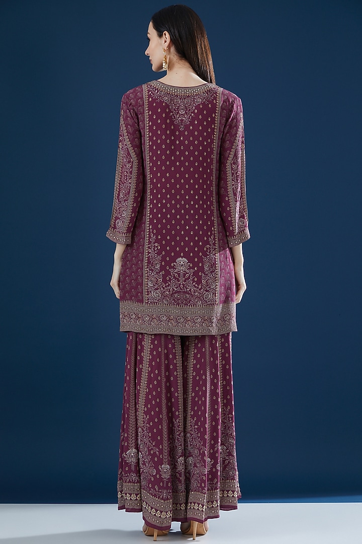 Wine Crepe & Georgette Printed Party Wear Sharara Set by NIRRAAMYAA at Pernia's Pop Up Shop
