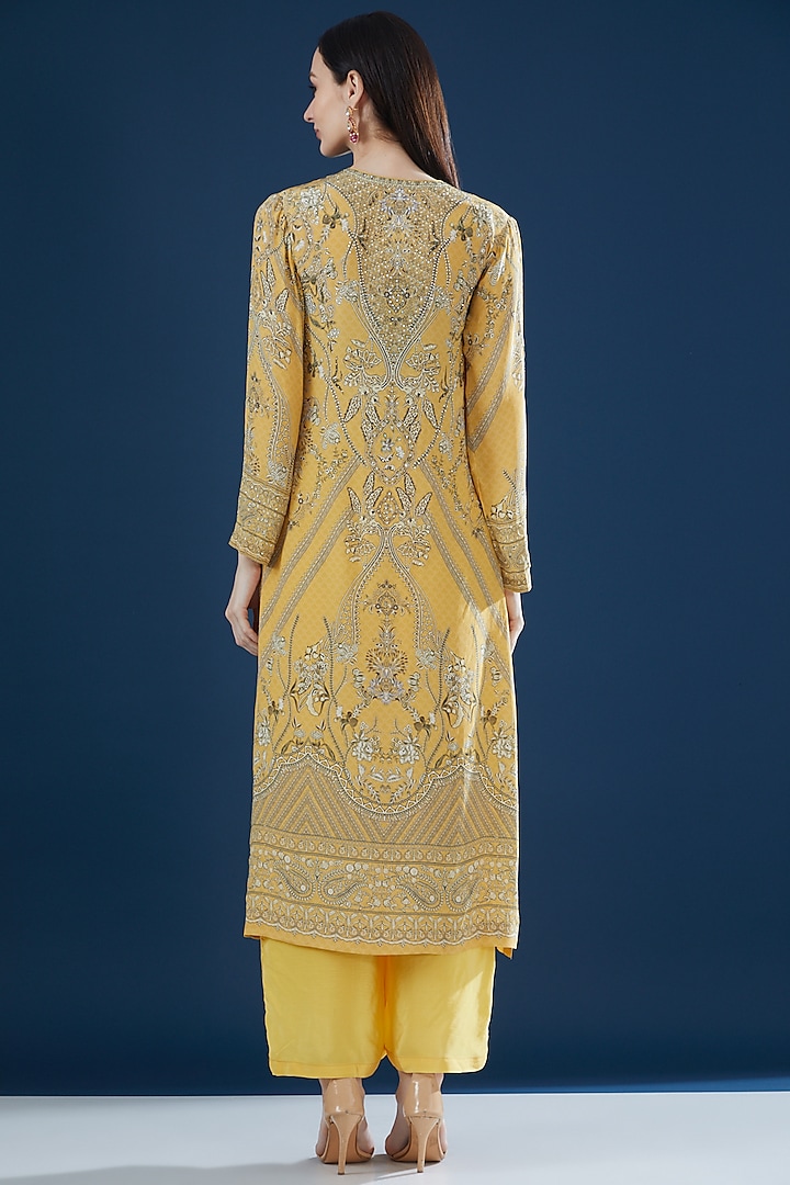 Yellow Crepe & Georgette Embroidered Kurta Set by NIRRAAMYAA at Pernia's Pop Up Shop