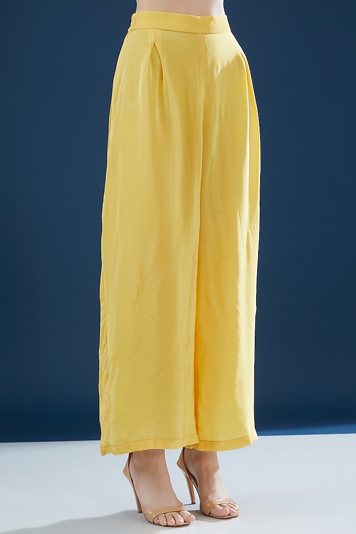 Yellow Crepe & Georgette Embroidered Kurta Set by NIRRAAMYAA at Pernia's Pop Up Shop