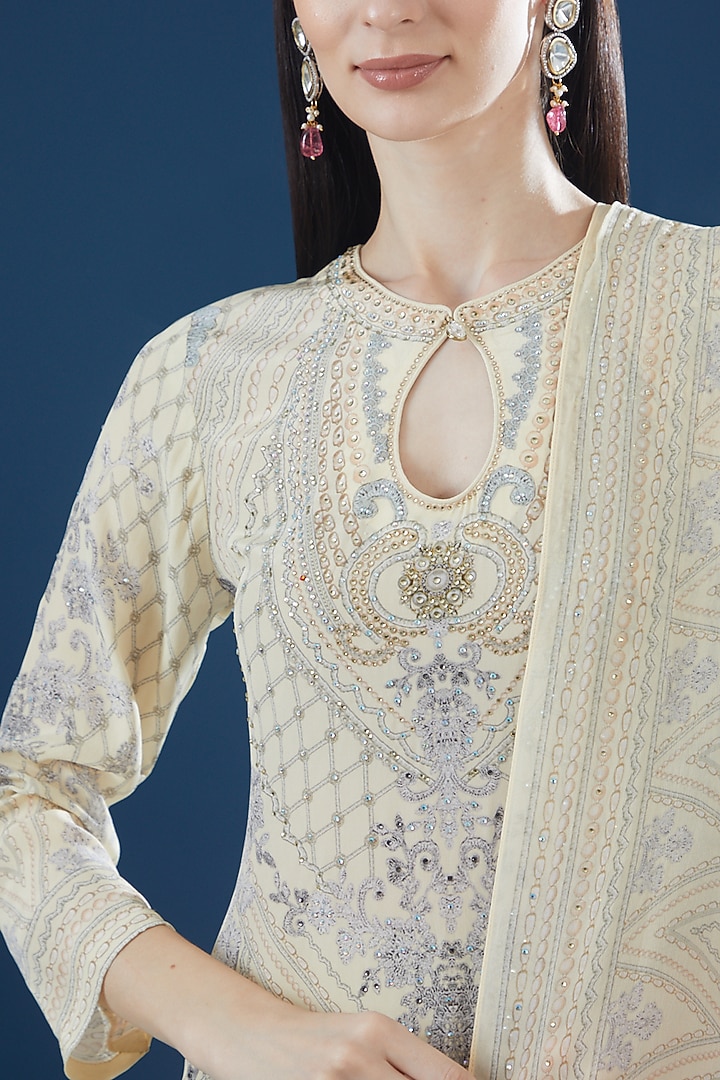 Ivory Crepe & Georgette Printed Party Wear Sharara Set by NIRRAAMYAA at Pernia's Pop Up Shop