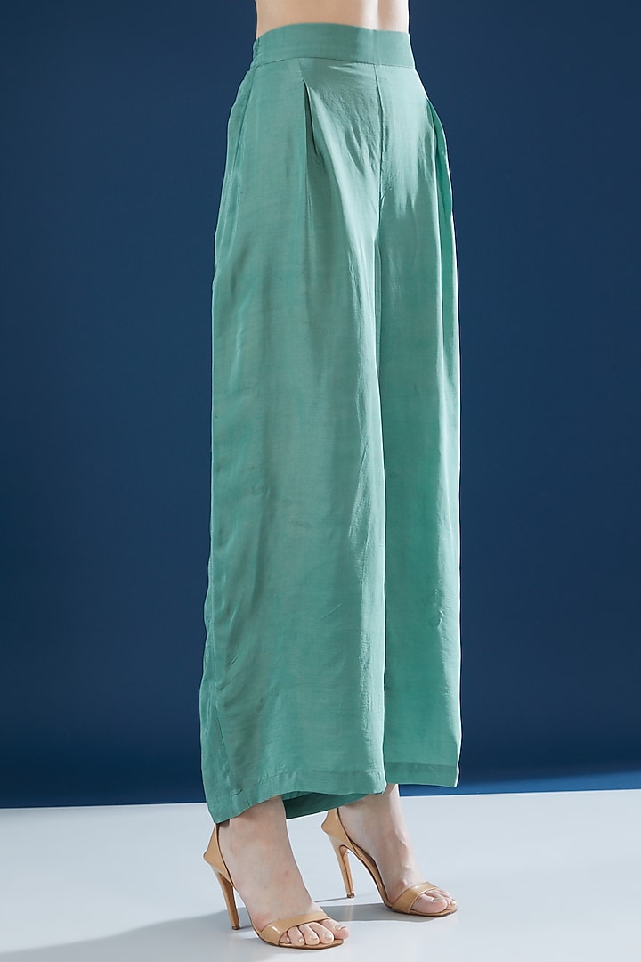 Mint Crepe & Georgette Embroidered Kurta Set by NIRRAAMYAA at Pernia's Pop Up Shop