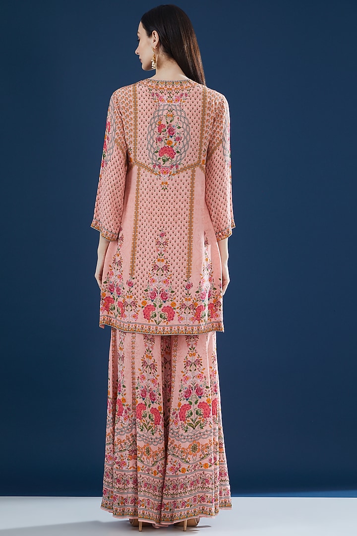 Pink Crepe & Georgette Digital Printed Party Wear Sharara Set by NIRRAAMYAA at Pernia's Pop Up Shop