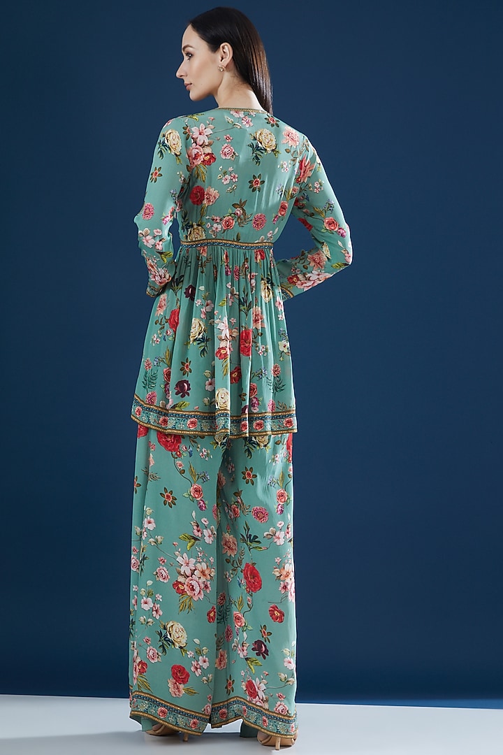 Aqua Crepe & Georgette Digital Printed Party Wear Sharara Set by NIRRAAMYAA at Pernia's Pop Up Shop