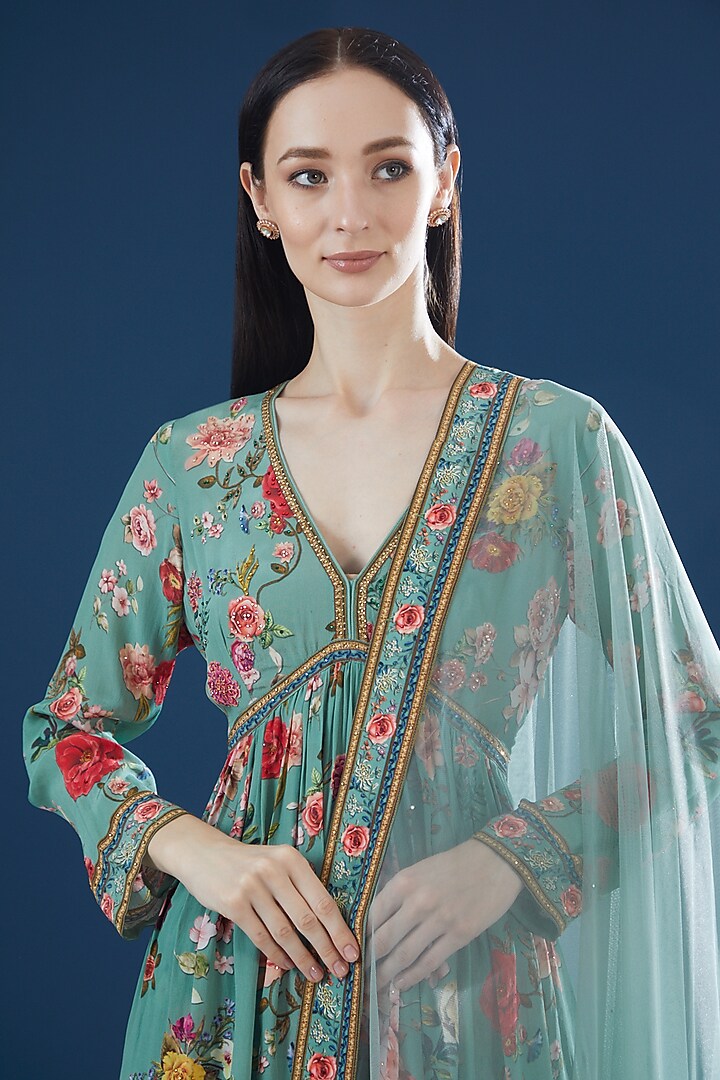 Aqua Crepe & Georgette Digital Printed Party Wear Sharara Set by NIRRAAMYAA at Pernia's Pop Up Shop