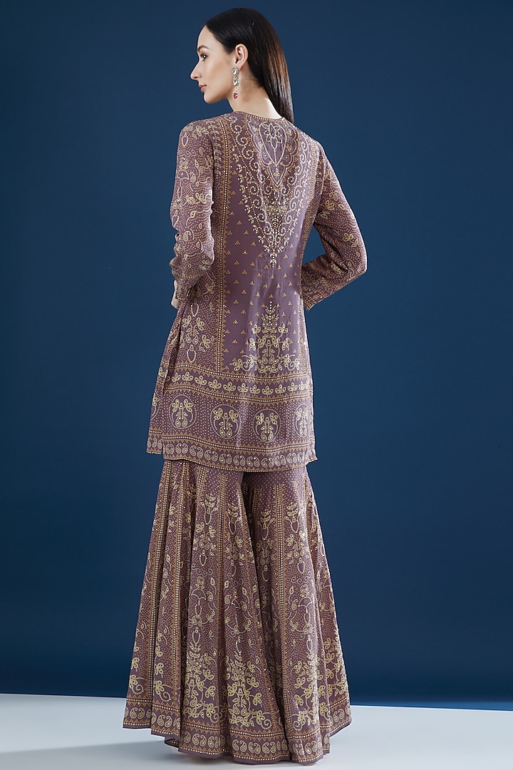 Purple Crepe & Georgette Printed Party Wear Sharara Set by NIRRAAMYAA at Pernia's Pop Up Shop