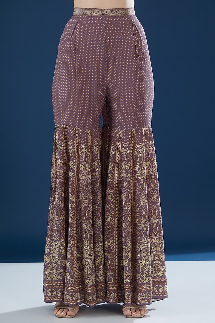 Purple Crepe & Georgette Printed Party Wear Sharara Set by NIRRAAMYAA at Pernia's Pop Up Shop