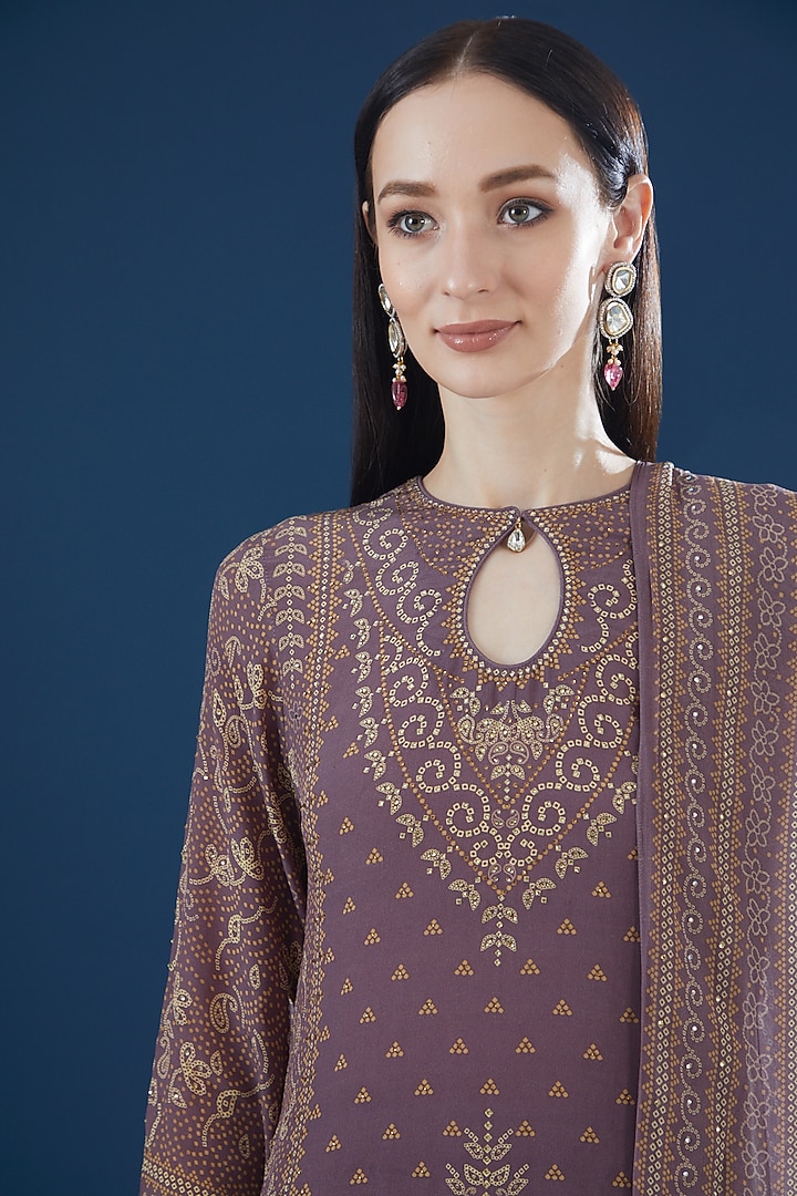 Purple Crepe & Georgette Printed Party Wear Sharara Set by NIRRAAMYAA at Pernia's Pop Up Shop
