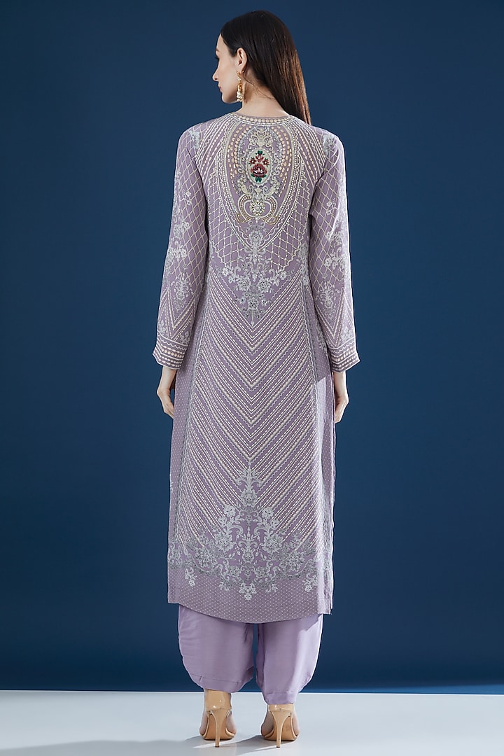 Lavender Crepe & Georgette Embroidered Kurta Set by NIRRAAMYAA at Pernia's Pop Up Shop
