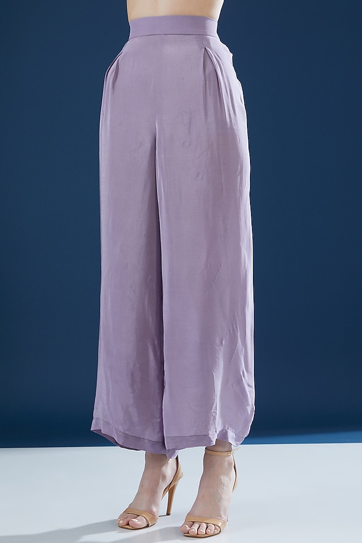 Lavender Crepe & Georgette Embroidered Kurta Set by NIRRAAMYAA at Pernia's Pop Up Shop