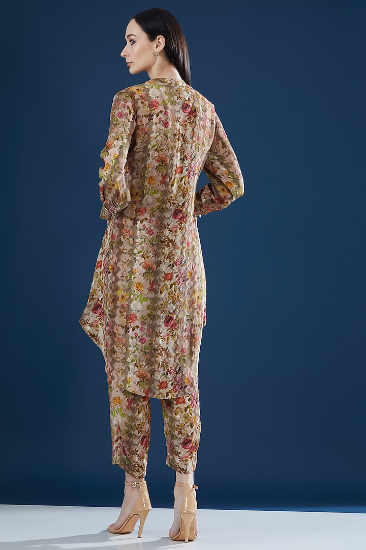 Multi-Colored Crepe Printed & Embroidered Kurta Set by NIRRAAMYAA at Pernia's Pop Up Shop